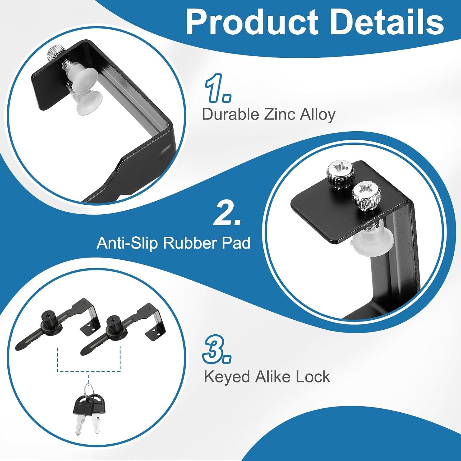 2.1" Sliding Glass Door Ratchet Lock, Keyed Alike Luminous Secure Showcase Display Case Lock - No Drill, for 40-50mm/ 1.57-1.97 inch Cabinet Stores Glass Door, Black