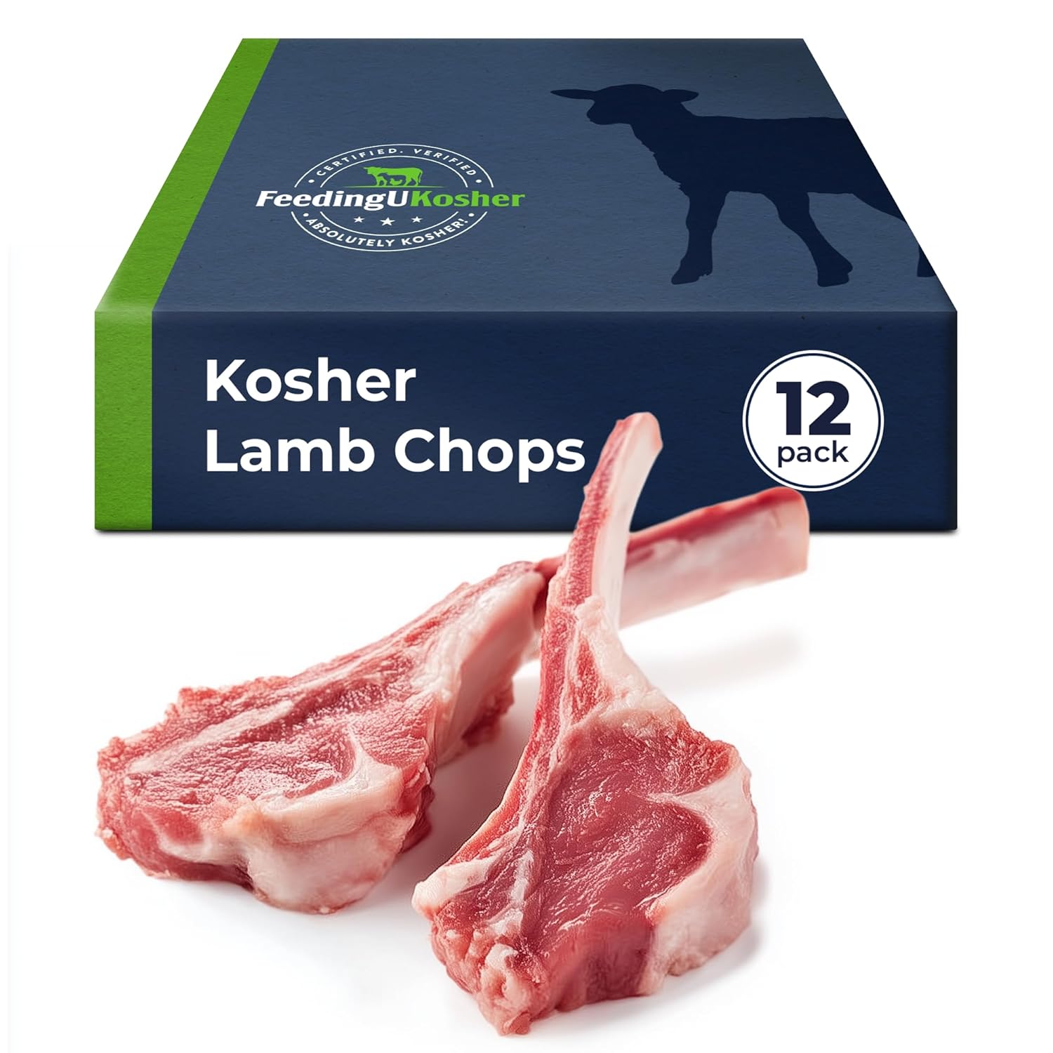 FeedingU Kosher Grass-Fed Lamb Chops 12 Pack (3lb) - Glatt Kosher, Pasture-Raised, Tender for Grilling & Roasting