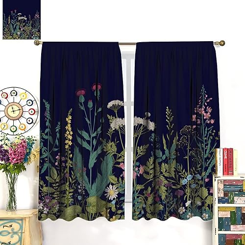 Miniatura 401 de Retro 70s Floral Blackout Window Curtains, Watercolor Flower Plant Rustic Modern Style Pattern Window Drapes, for Bedroom Living Room 42x45in 2