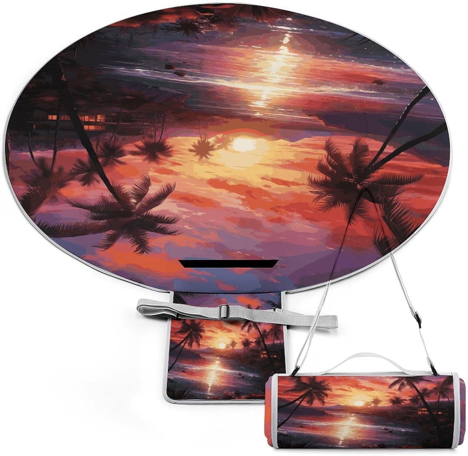 Colorful Tropical Sunset Picnic Mat Lightweight Waterproof Picnic Blankets Extra Large Picnic Outdoor Blankets Foldable Sandproof Beach Blanket for Park Beach Camping Courtyard 58.3''x58.3''