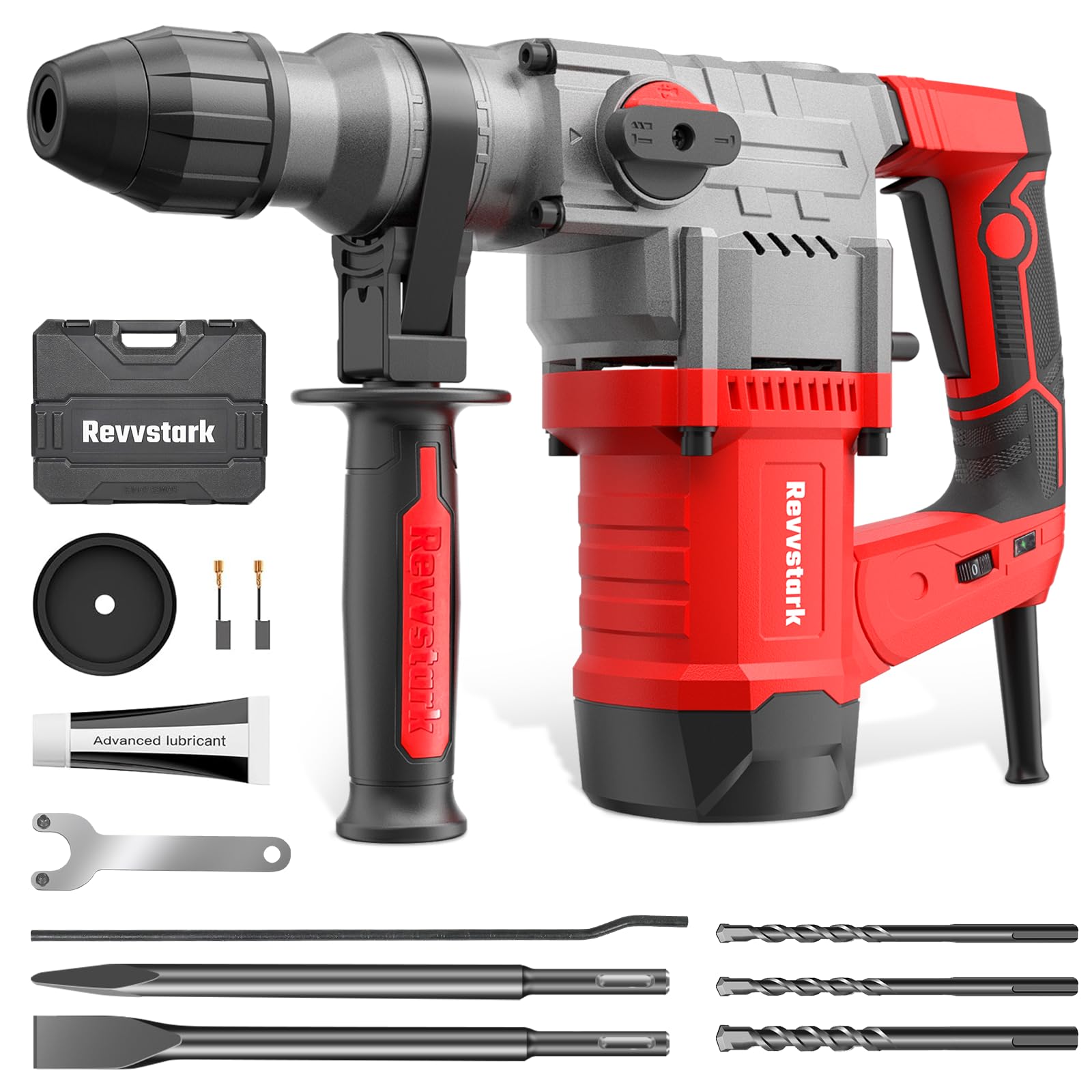 Rotary Hammer Drill, 1-1/4 Inch SDS-Plus 13 Amp Heavy Duty Rotary Hammer Drill, Safety Clutch 4 Functions with Vibration Control Including Grease, Chisels and Drill Bits with Case