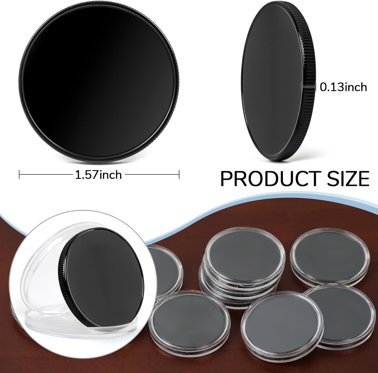 10pcs Blank Challenge Coins, Black 40mm Engraving Blanks Coins, Suitable for Laser Engraving, Metal Stamping, and DIY Hand Engraving, Supports Color Printing, Includes Acrylic Protective Case
