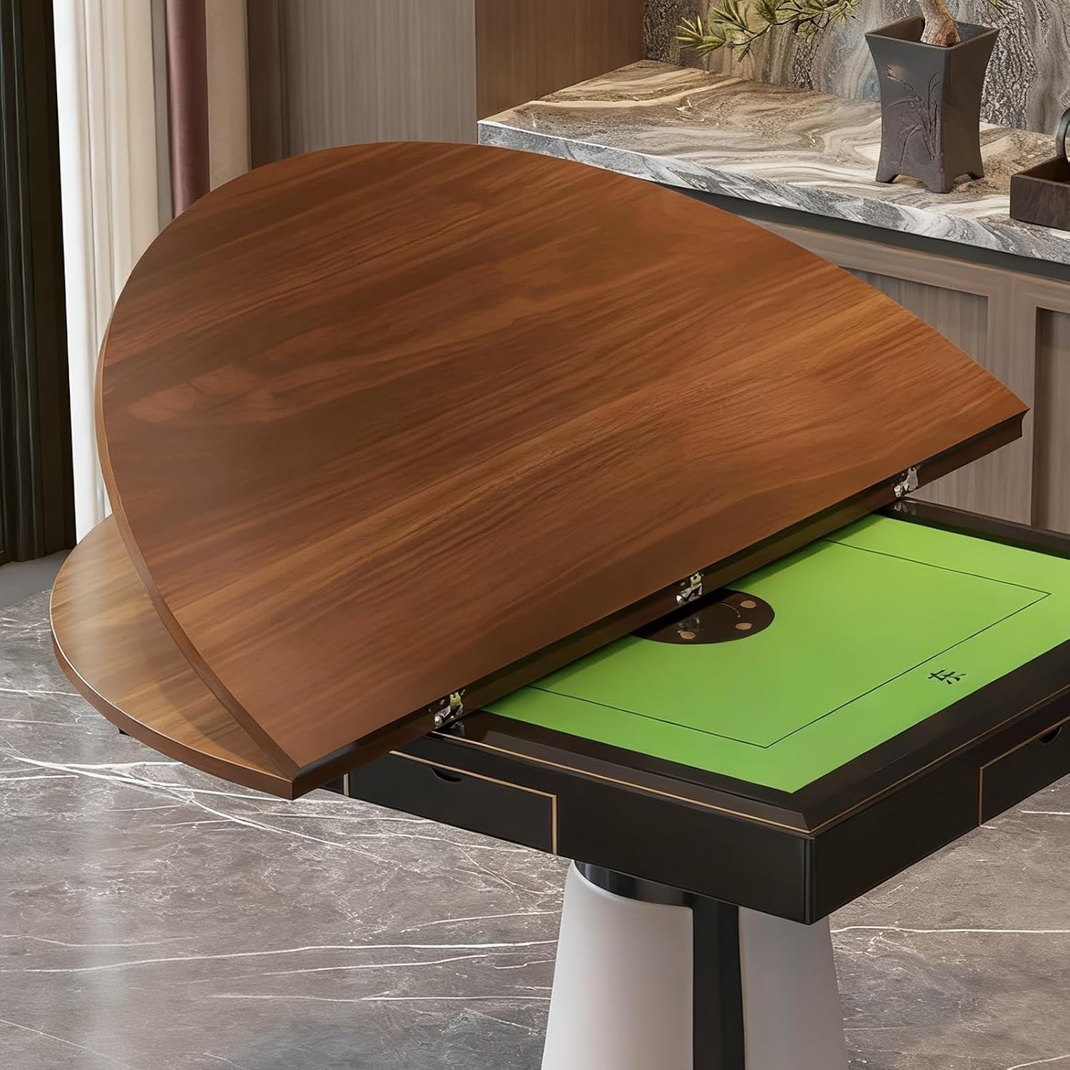 Large Round Folding Dining Table Top,Thick Wood Catering Banquet Party Tables Replacement Top Only,Two-Fold Foldable Surface Extender,Portable Tabletop Without Legs,for Party(Brown,90cm/35.3in)