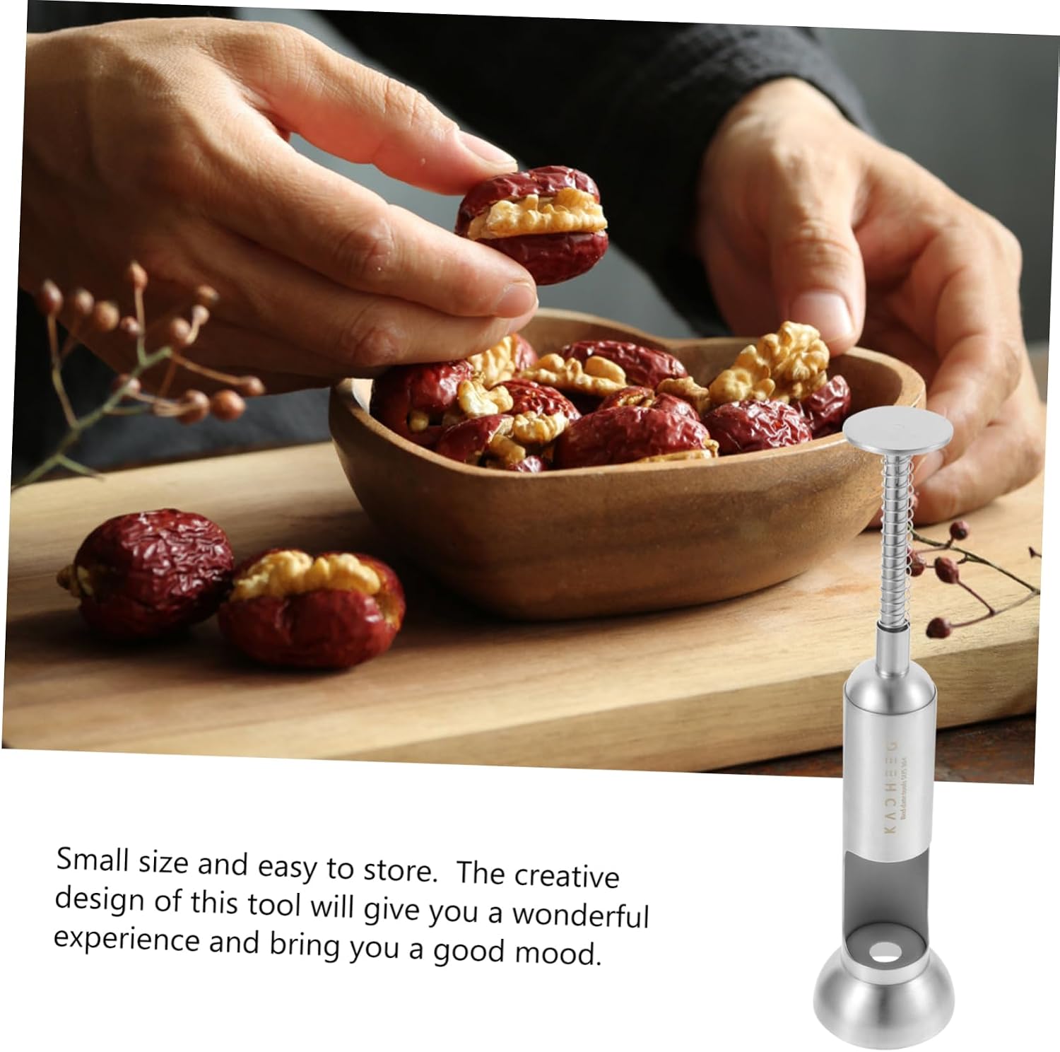 Ergonomic Red Date Corer Kitchen Gadget Fruit Core Removing Tool for Jujube and Cherry Comfortable Handle Silver Stainless Steel Easy to Clean and Use