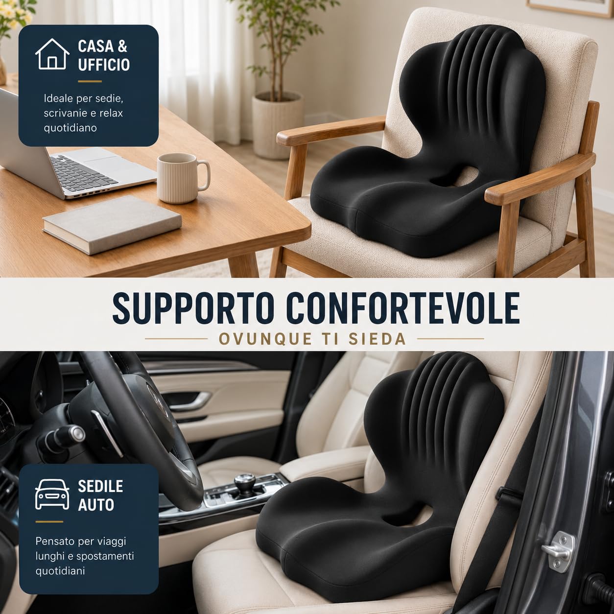 Generico Cuscino ergonomico per sedile e supporto lombare, schienale in memory foam a forma di L per sedia da ufficio, auto e casa, correttore di postura integrato con fodera lavabile (Grigio scuro)