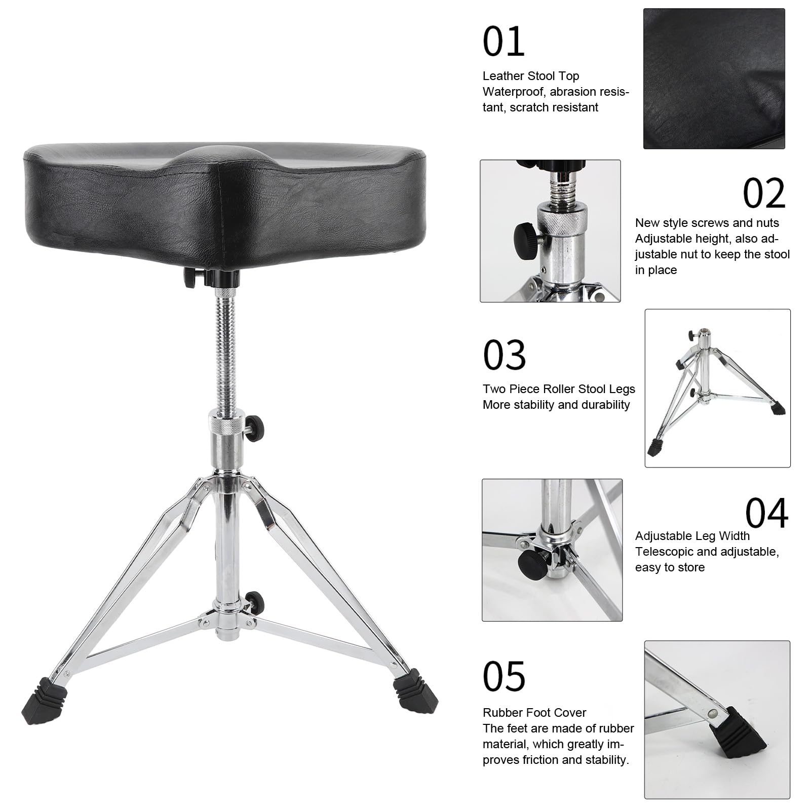 Zerodis Cómodo Taburete para Batería, Asiento Hidráulico Ajustable, Trono de Batería Ergonómico para Bateristas Principiantes Adultos, Base Antideslizante Que Soporta 330 Libras
