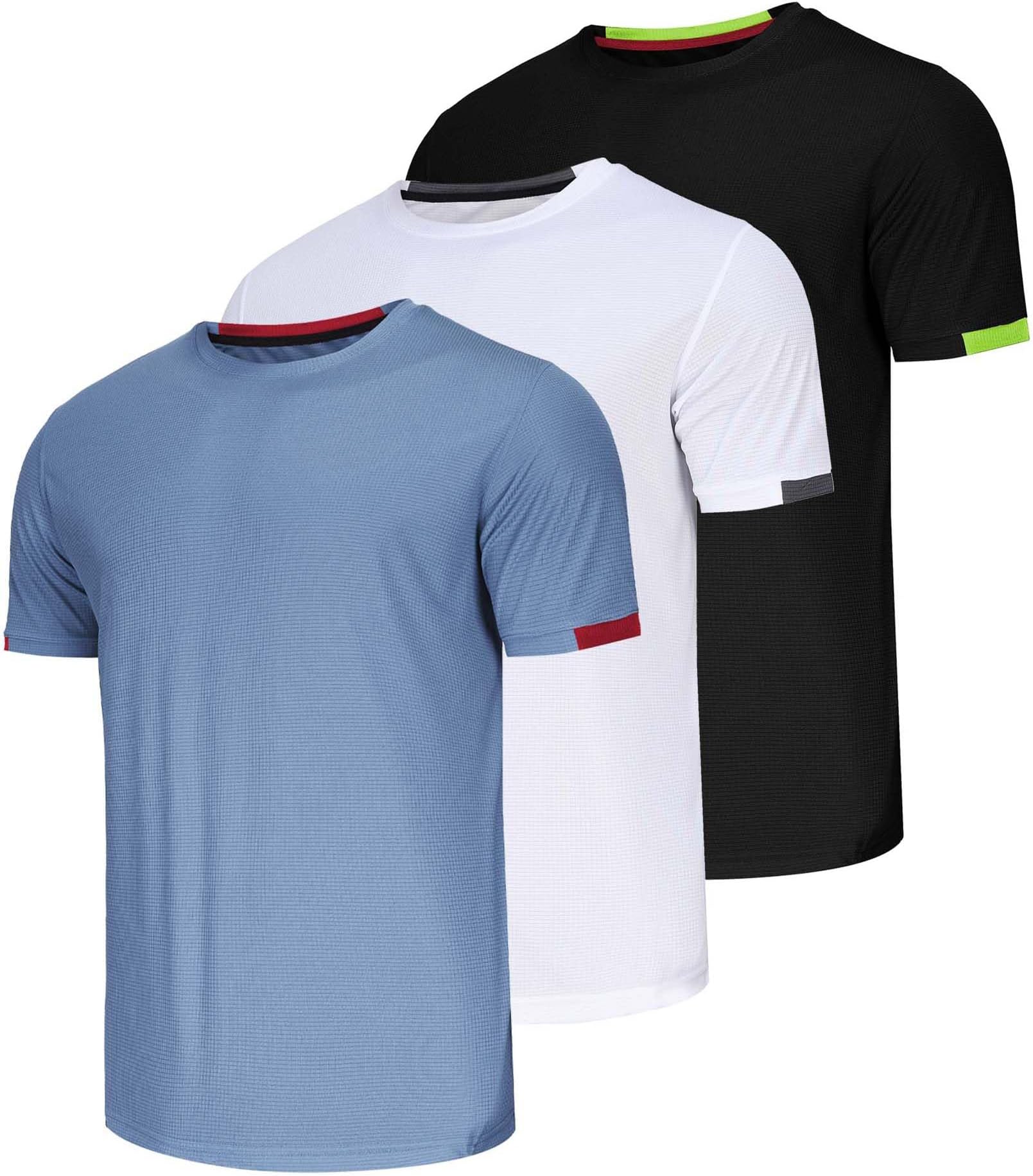 ZooflyMens Tshirt 3 Pack Sports T-Shirt Gym Workout Crew Neck T Shirts Quick Dry Fit Training Short Sleeve Tops