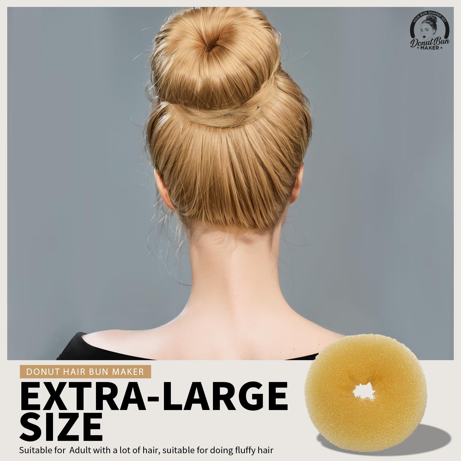 Teenitor Juego de 4 moldes dorados para moños con forma de dona extra grande, grande, mediana y pequeña, 20 horquillas grandes