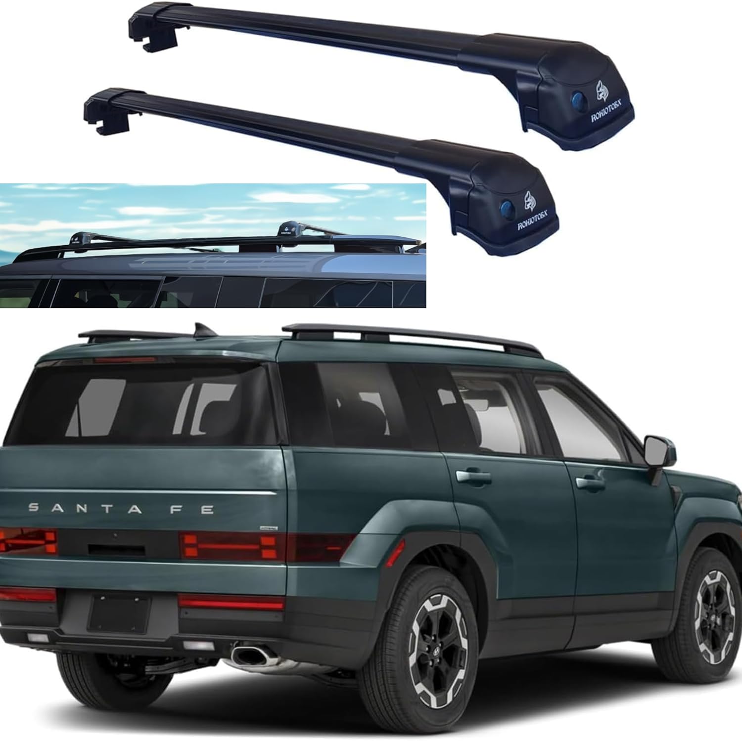 Roof Rack Crossbars Fit for 2024 to 2026 Hyundai Santa Fe Raised Side Rail - W/o Power Sunroof Only- 220LBs Load -Anti-Theft Lock - Easy Install - Wind Noise Resistance- Low Profile - Black Cobra