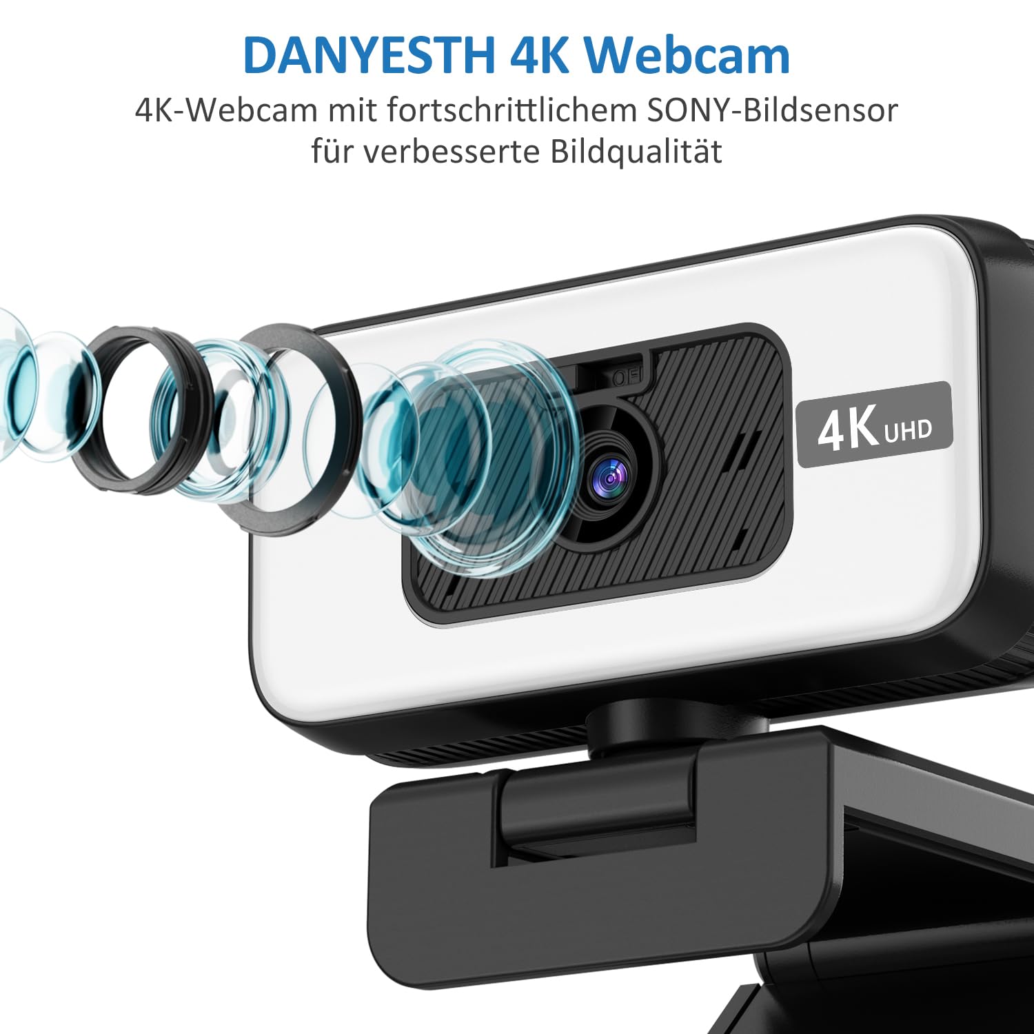 Webcam 4K, Autofokus PC Kamera mit Mikrofon für Laptop