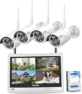[10CH Expandable, 5MP] Hiseeu All-in-One Security System with 12" LCD Monitor, 3TB Hard Drive, Wireless 4K Dual WiFi NVR, 4pcs 5MP Outdoor Bullet Cameras, Night Vision, Waterproof for Home or Business
