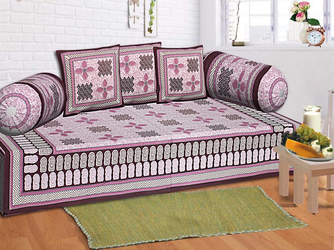 Go Texstylers Cotton Maroon Pink Abstract Pack of 6 Pcs Jaipuri Print Diwan Cover Set-image-20