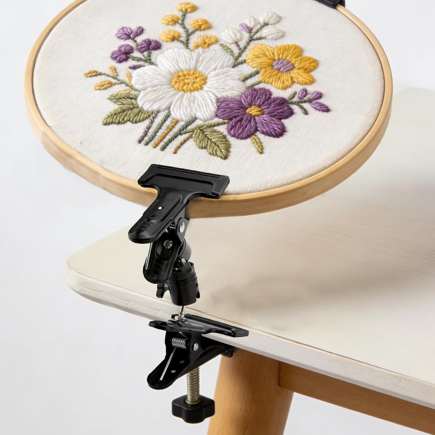 2Pcs Metal Embroidery Hoop Stand 360° Rotated Adjustable Embroidery Stand | Sturdy Tabletop Craft Clamp Table Clamp Holder Clip for DIY Cross Stitch, Needlework & Handicrafts