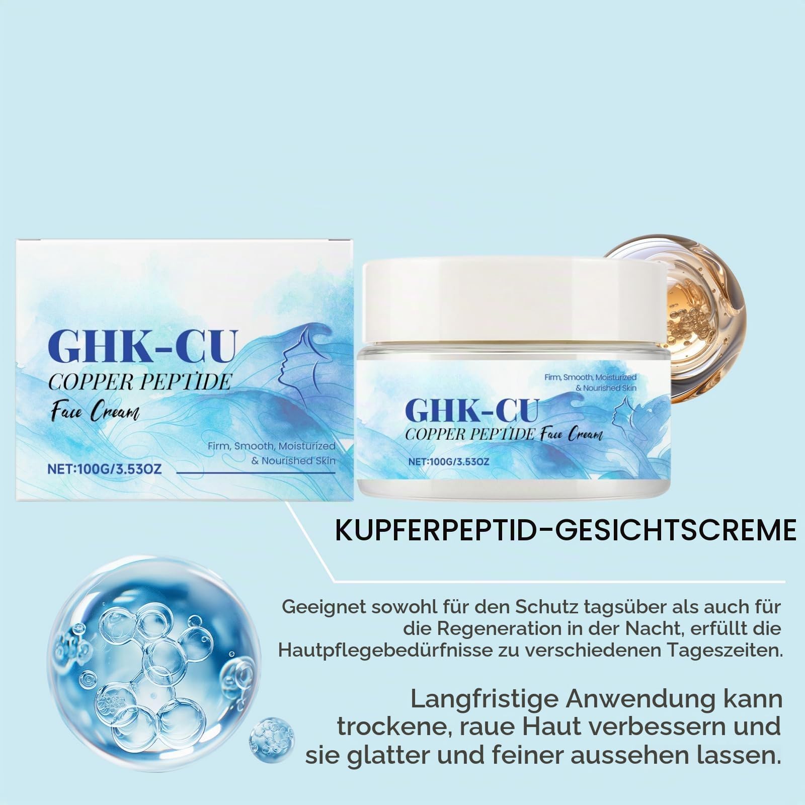 ghk-cu anwendung Copper Peptide Face Cream, Anti-Ageing Face Cream with Copper Peptide, Firming & Moisturising Peptide Cream, Improves Skin Elasticity, Smooths Wrinkles, for All Skin Types, 100 g: Buy Online at Best Price GHK-Cu