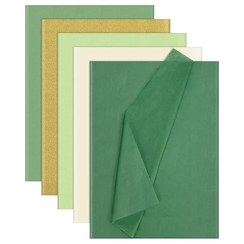100 Sheets Green Tissue Paper, Sage Green & Gold Tissue