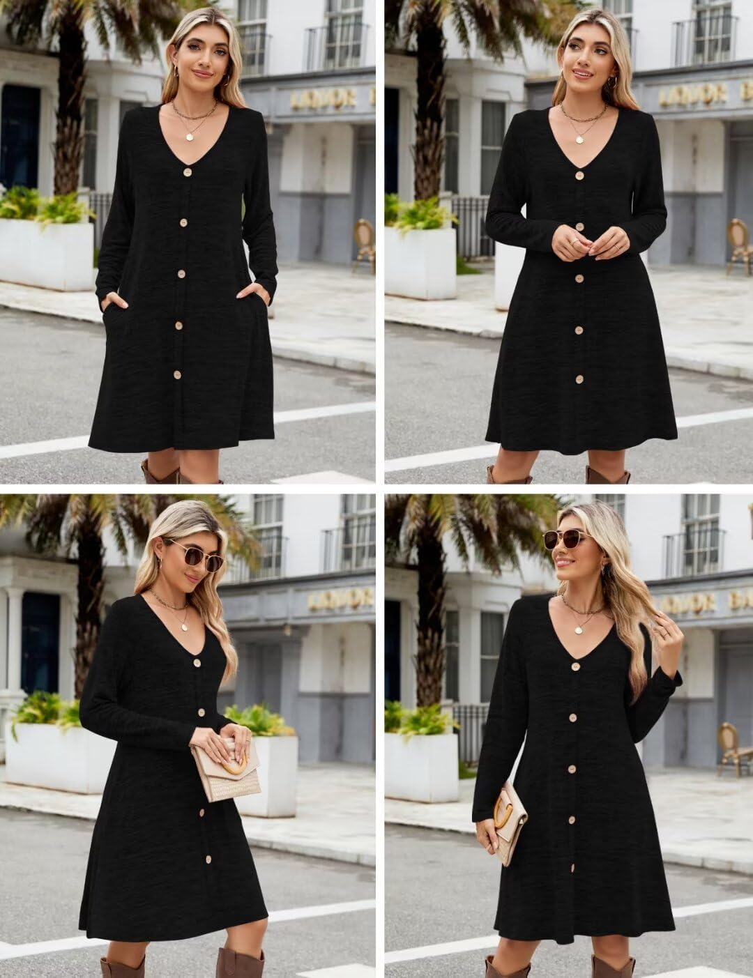 MONNURO Womens Plus Size Dresses Casual Swing Tunic Dress V Neck Button Lightweight Sweaters Dress Pockets - Image 5