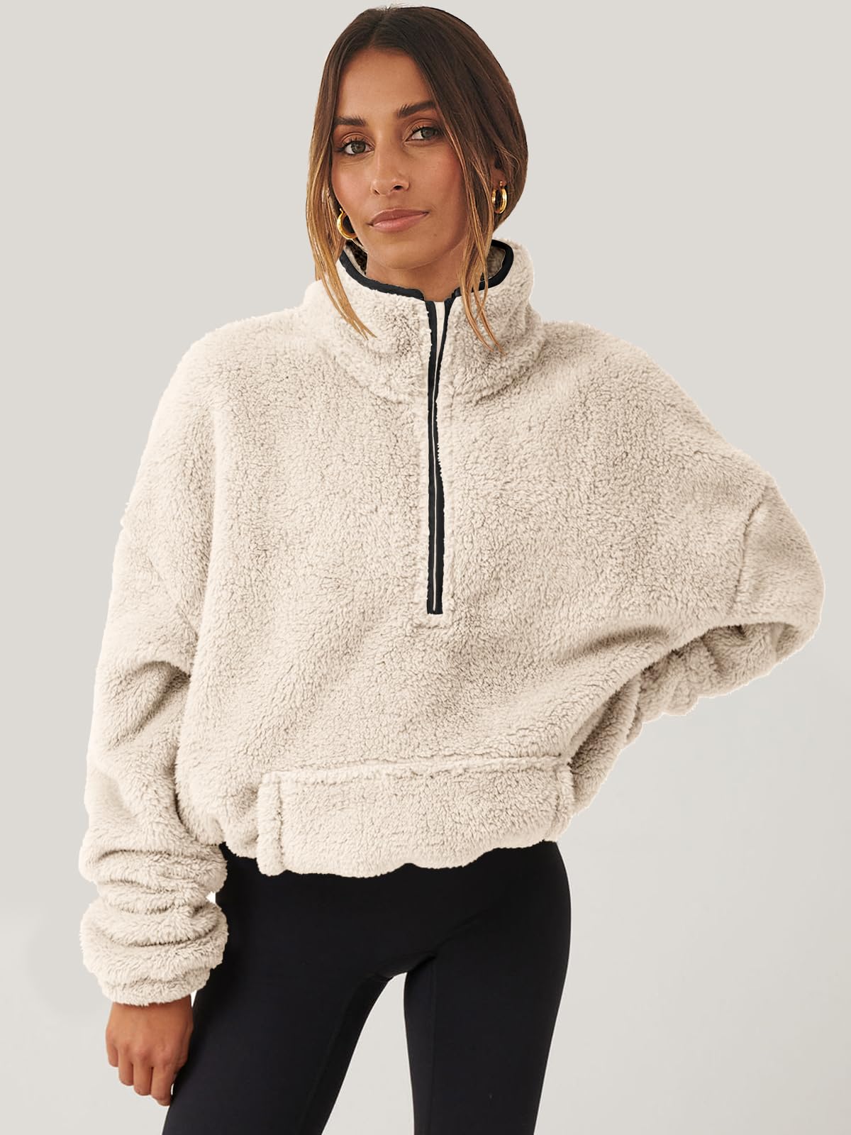 Damskie rozpinane bluzy oversize przycięte bluzy z kapturem na co dzień sweter z polaru topy 2024 moda jesienna