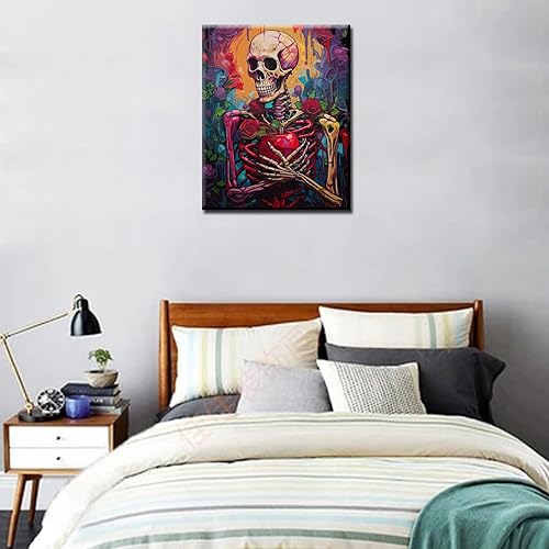 Miniatura 2 de Kit de pintura acrílica al óleo floral de calavera para niños, pintura sangrienta por números para adultos sobre lienzo, pintura del día de los