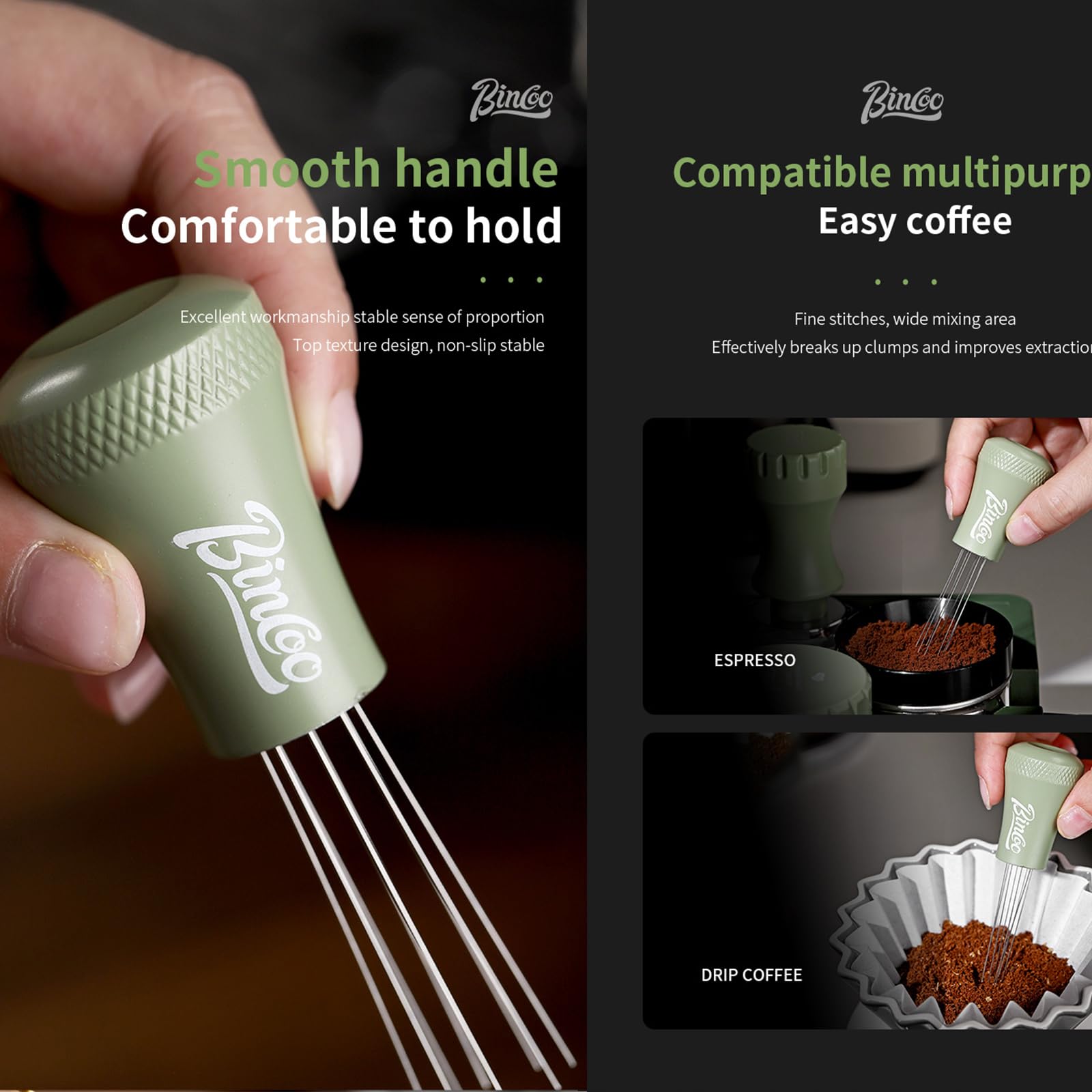 Bincoo WDT Tool Espresso Distributor – Distributor Stirrer Needle Accessories Coffee Bar Maker,9 Precision Needles (0.35mm) to Stir Your Coffee,Aluminum Handle with Stand for Barista