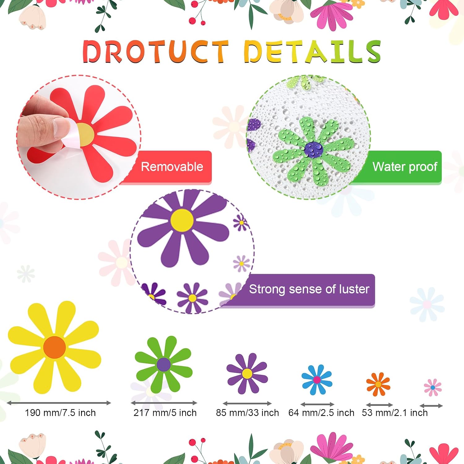 Fuutreo 12 Sheets Daisy Stickers 130 Pcs Flower Car Decals Self Adhesive Vinyl Retro Butterfly Flower Car Sticker for Bumper Mirror Window Clings Laptop Wall Decoration(Multicolor,Daisy) - Image 2
