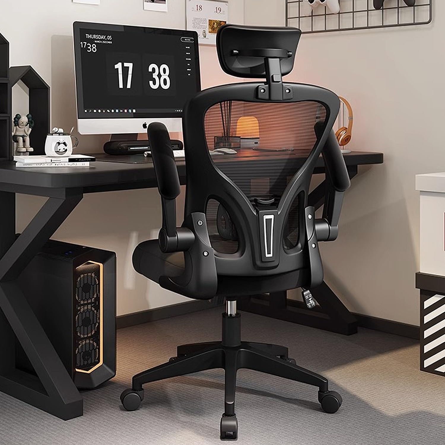Baics Racings - Sedia da ufficio in stile gaming, con braccioli ribaltabili e supporto lombare, sedia da scrivania con struttura in acciaio, sedie da scrivania con ruote, comoda sedia ergonomica