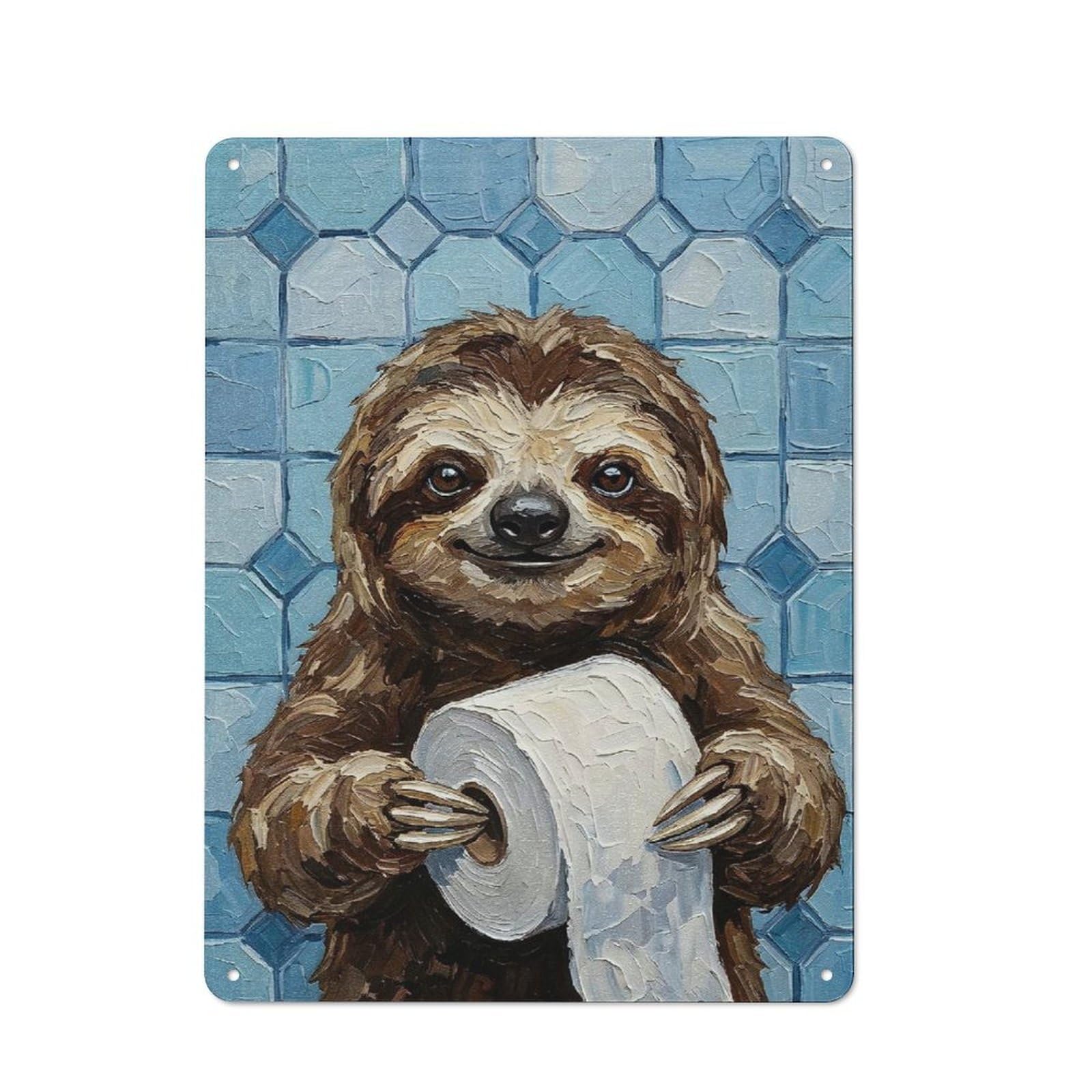 Junmoney Style Sloth With Toilet Paper Painting Vintage Metal Plaque 40X30cm For Hobby Room Or Studio, Suited To Hobby Room Decor Fans
