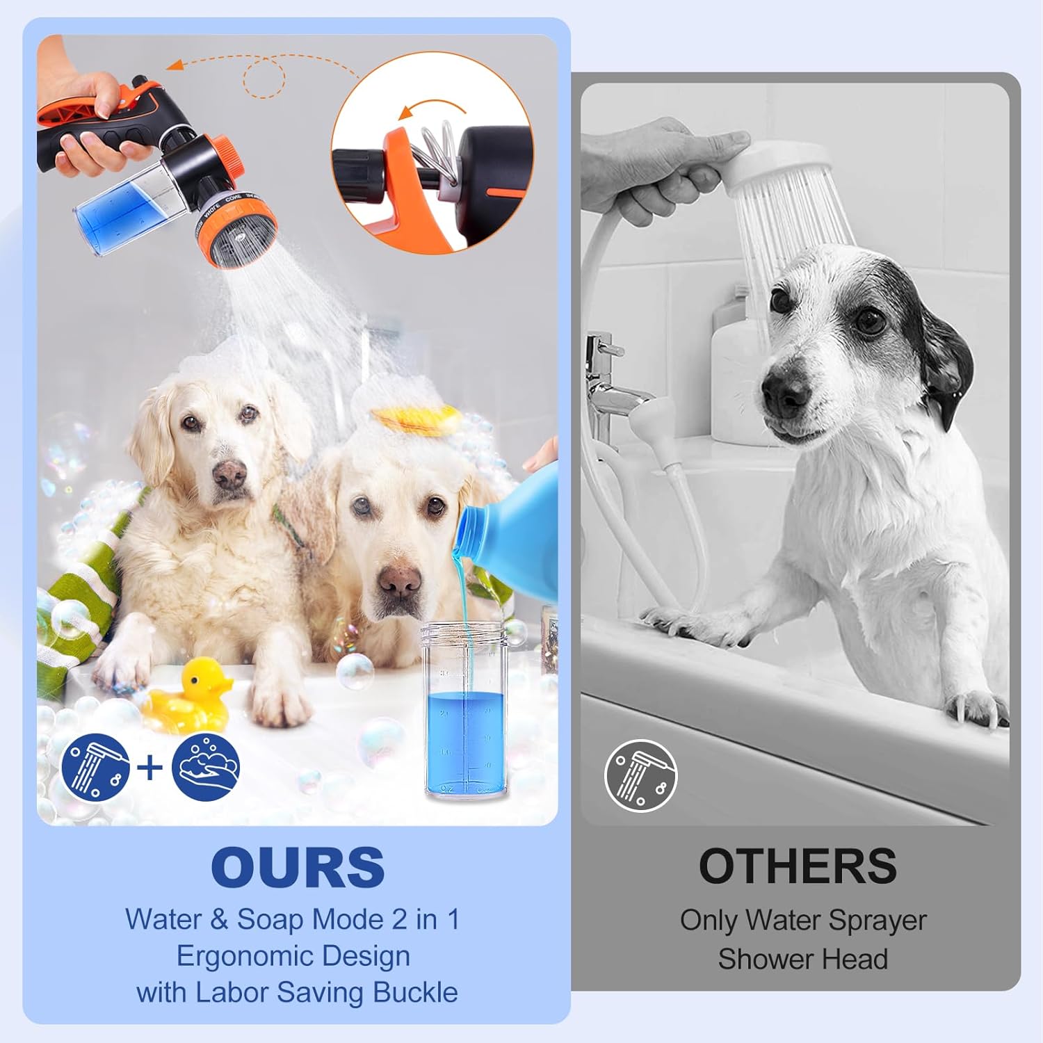 犬用シャワーアタッチメント ペットの入浴と洗濯用 10モード ハンドヘルドスプレー 金属製ダイバーター付き ステンレススチールホース