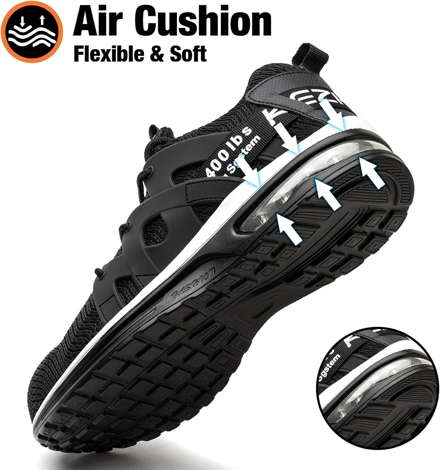 Kezhiho Steel Toe Shoes for Women Air Cushion Lightweight Work Shoes Comfortable Breathable Puncture Proof Slip Resistant Sneakers Indestructible Construction Industrial Safety Shoes - Image 3