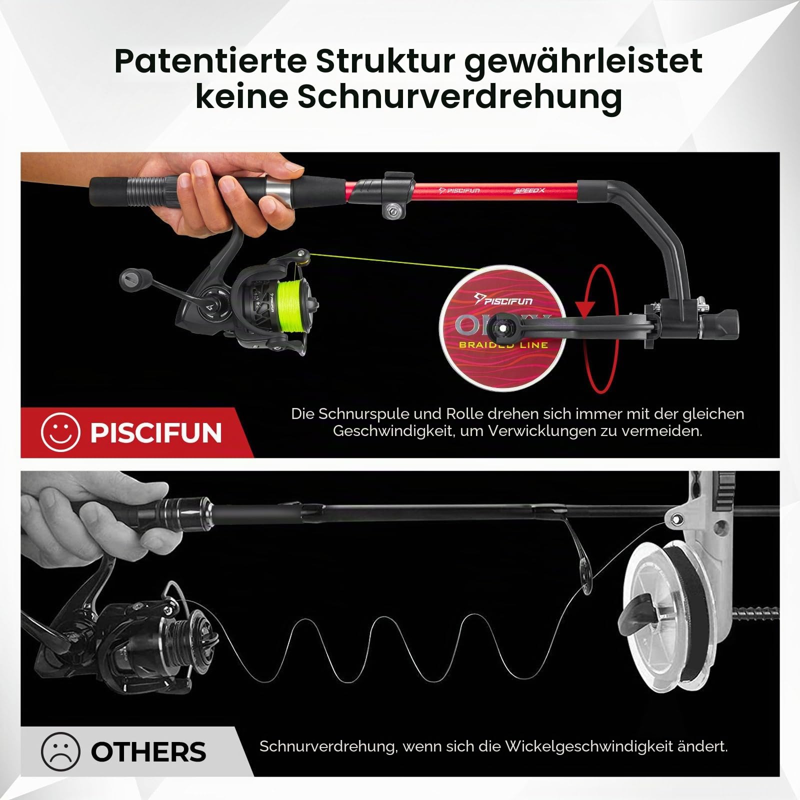 Piscifun Speed X Angelschnurspule mit Abwicklungsfunktion, kein Verdrehen der Schnur mit verstellbarem Aluminiumgriff für Spinnrolle, Köderrolle und Spincast-Rolle