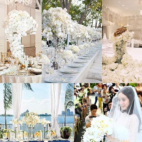 Miniatura 7 de FagusHome Flores artificiales de seda Phalaenopsis de 41 pulgadas, 2 piezas con 2 paquetes de hojas, plantas artificiales de orquídea en blanco para