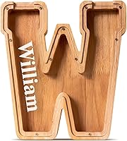 Vista 102 de SummiDate Alcancía de madera de letra para niños y niñas, Alfabeto, regalo de cumpleaños para niños (W)
