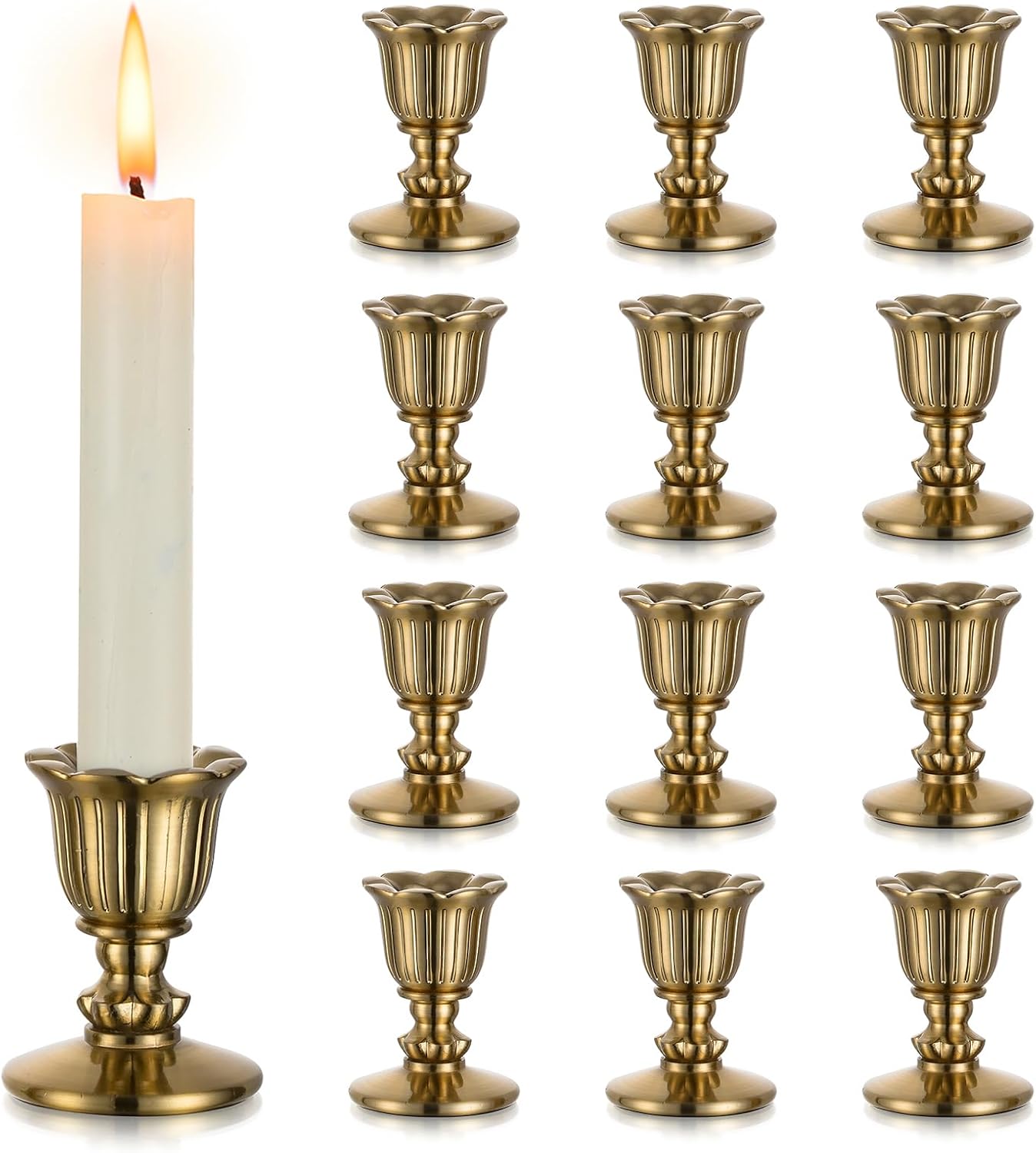 Sziqiqi Taper Candle Holders Vintage: Gold Candlestick Holder Bulk Victorian Decor Candle Holder Table Centerpieces for Wedding 12 Pcs