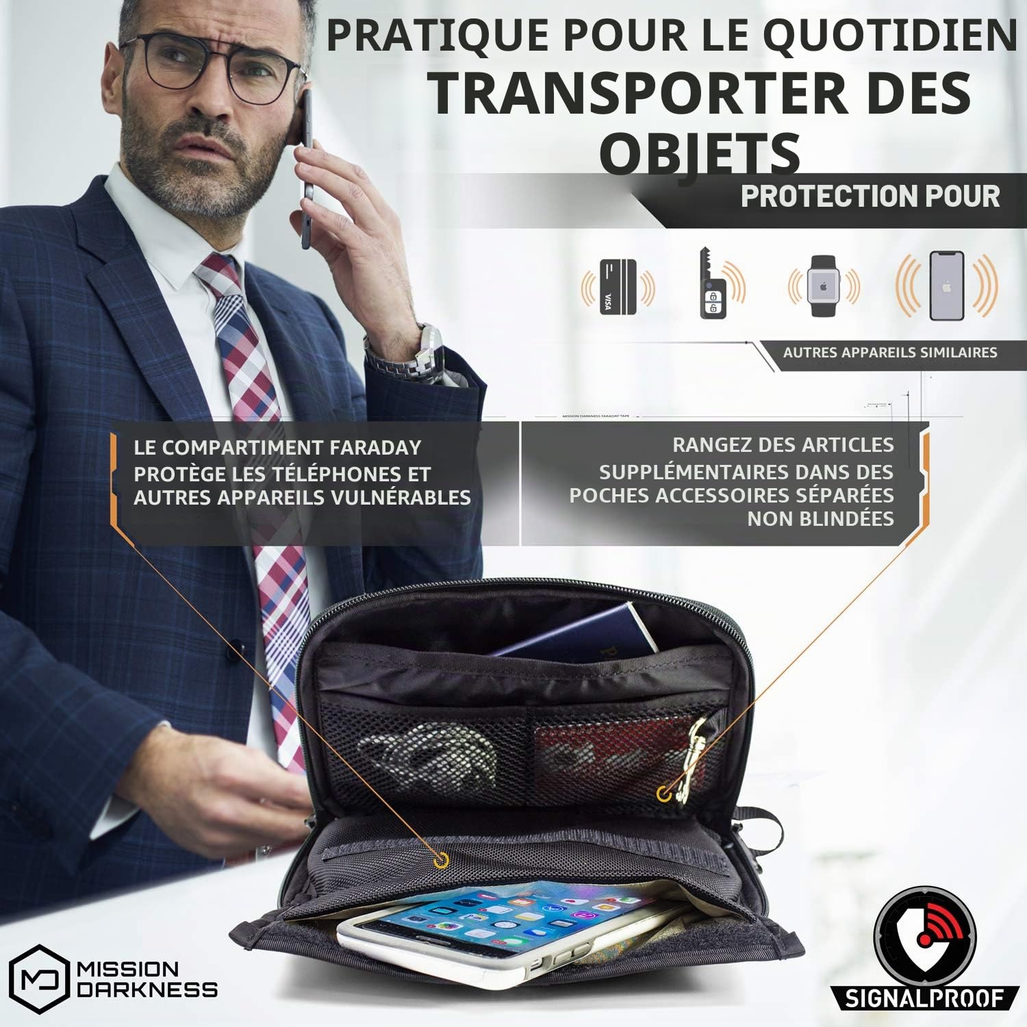 Mission Darkness Mojave Faraday Phone Bag — Multi-Functional Travel Case with Accessory Pockets and Built-in Faraday Sleeve/Signal-Blocking, Anti-Tracking, Anti-Hacking, EMF Reduction
