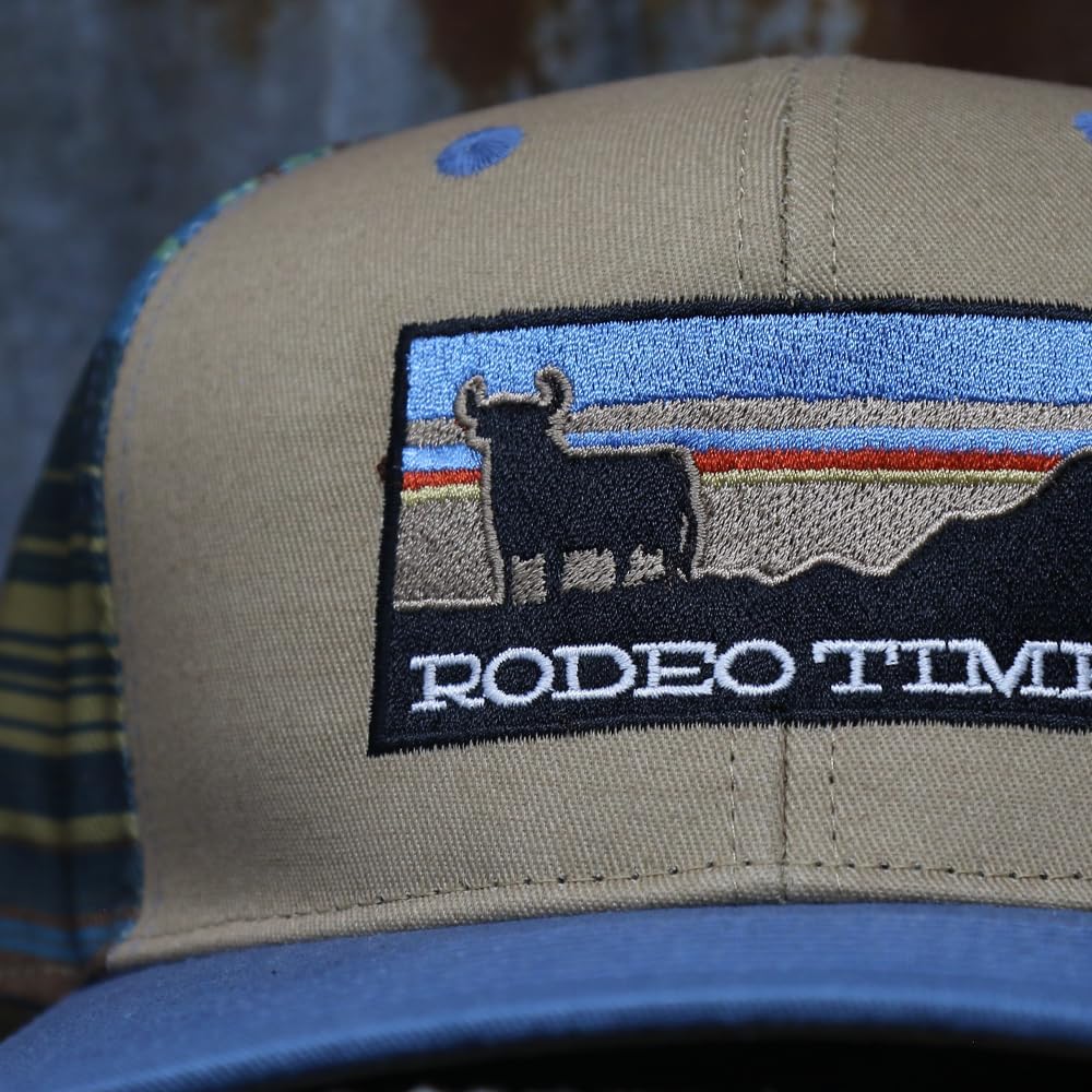 Rodeo Time Dale Brisby Sunset Adjustable Flat Bill Snapback Hat, Mesh Back Beach Trucker Hat, Western Baseball Cap, One Size