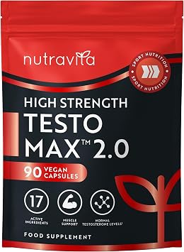 Nutravita Testosterone Supplements for Men - 90 Vegan Capsules - 1450mg - TESTOMAX  2.0 Test Booster - Testo Support for Men - Ashwagandha KSM 66 , CoQ10, Maca Root, Zinc and Magnesium Supplements