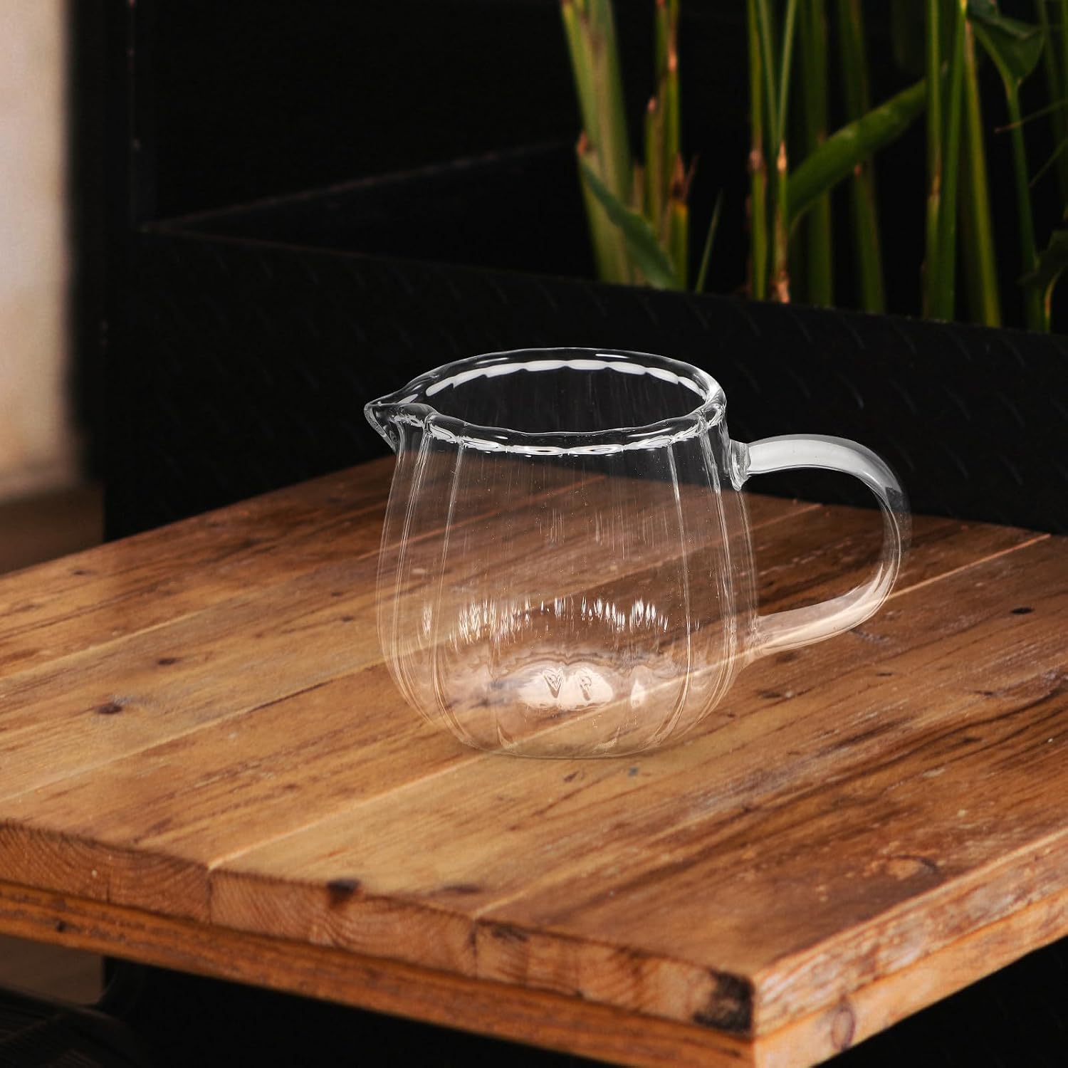 Hemoton Striped Glass Creamer Pitcher Small 2Oz Mini Milk Jug Heat Resistant Coffee Sauce Server for Kitchen and Dining