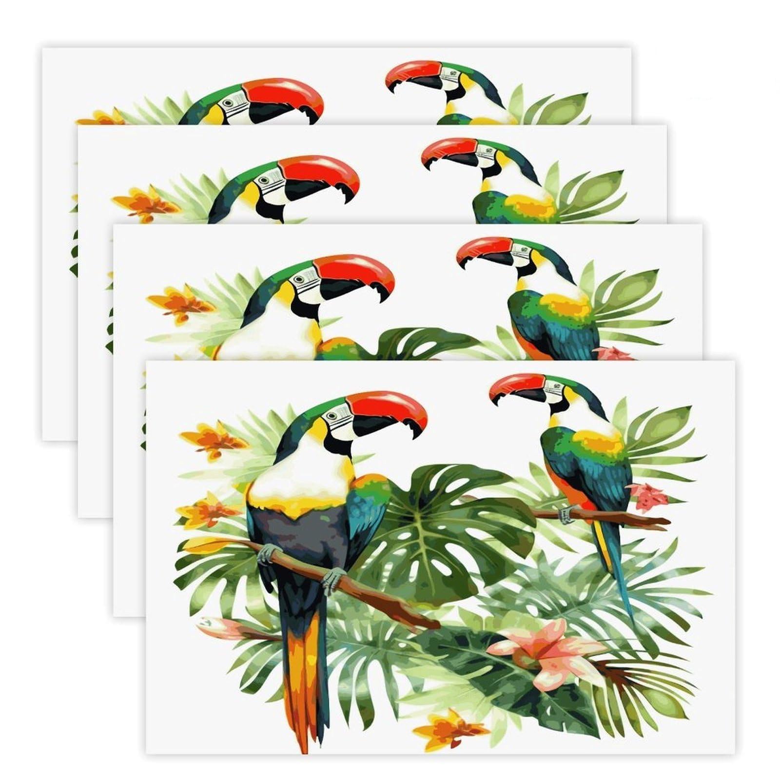 Toucans Parrot Palm Tree Leaves Placemats Non-Slip Heat Resistant Table Mats Flax Washable Cloth Place Mats Easy to Clean Premium Placemat for Kitchen Dining Table Decor Party Outdoor