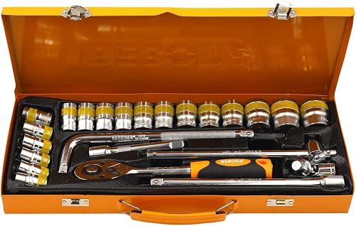 24 Piece 1/2" Drive Socket Set in Metal Case 10-32mm AY001-583