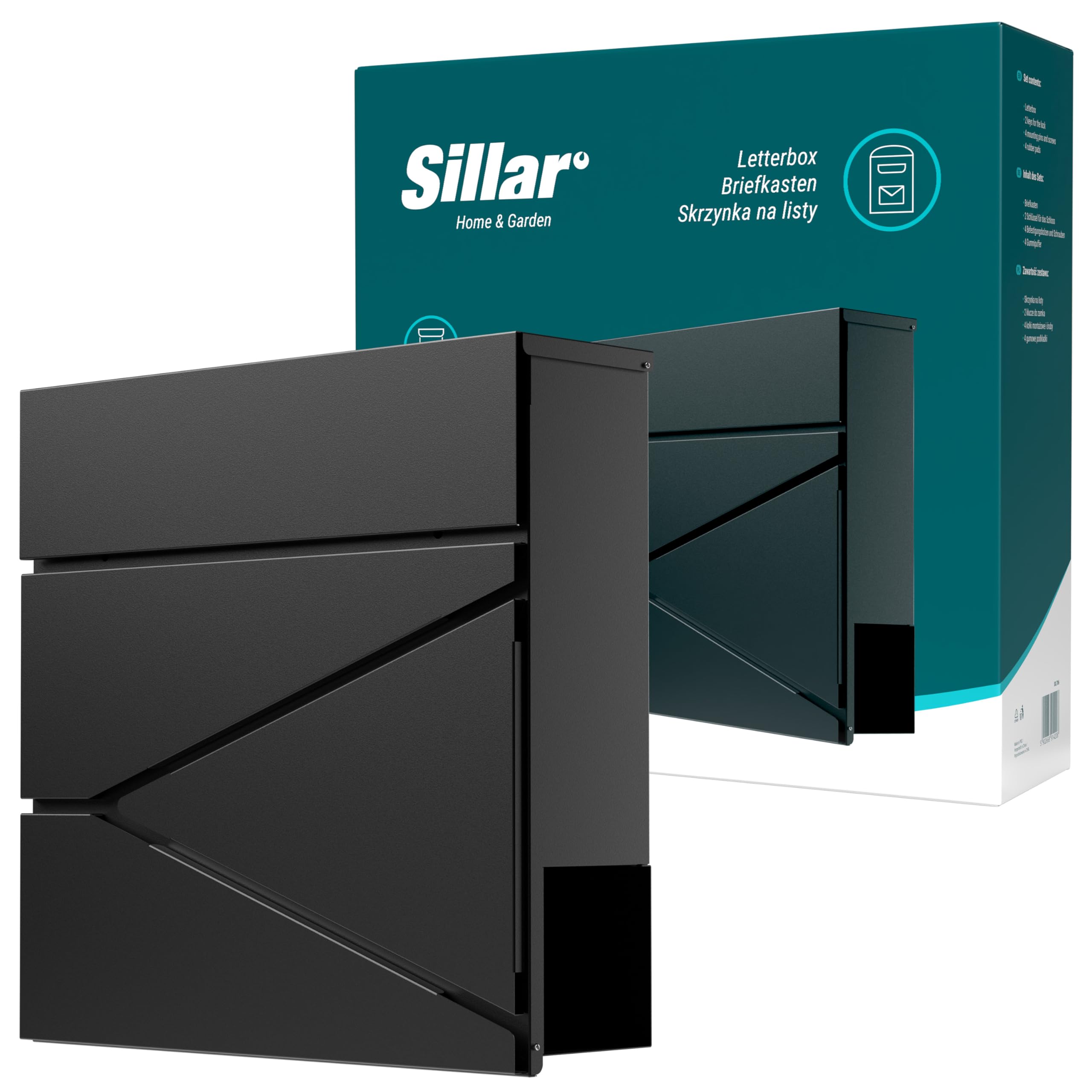 Sillar Cassetta postale da muro con serratura | Realizzato in acciaio zincato, resistente agli agenti atmosferici e ai raggi UV 37 × 10,5 × 37 cm, antracite | 2 chiavi | Tubo per giornali e volantini
