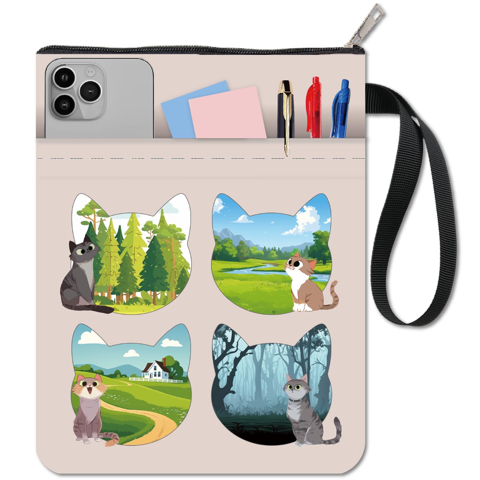 CRASPIRE Cat Book Sleeve Book Cover with Zipper and Extra Sleeve Waterproof Washable Protector Scenery Pouch Bag Case for Paperbacks Book Lovers