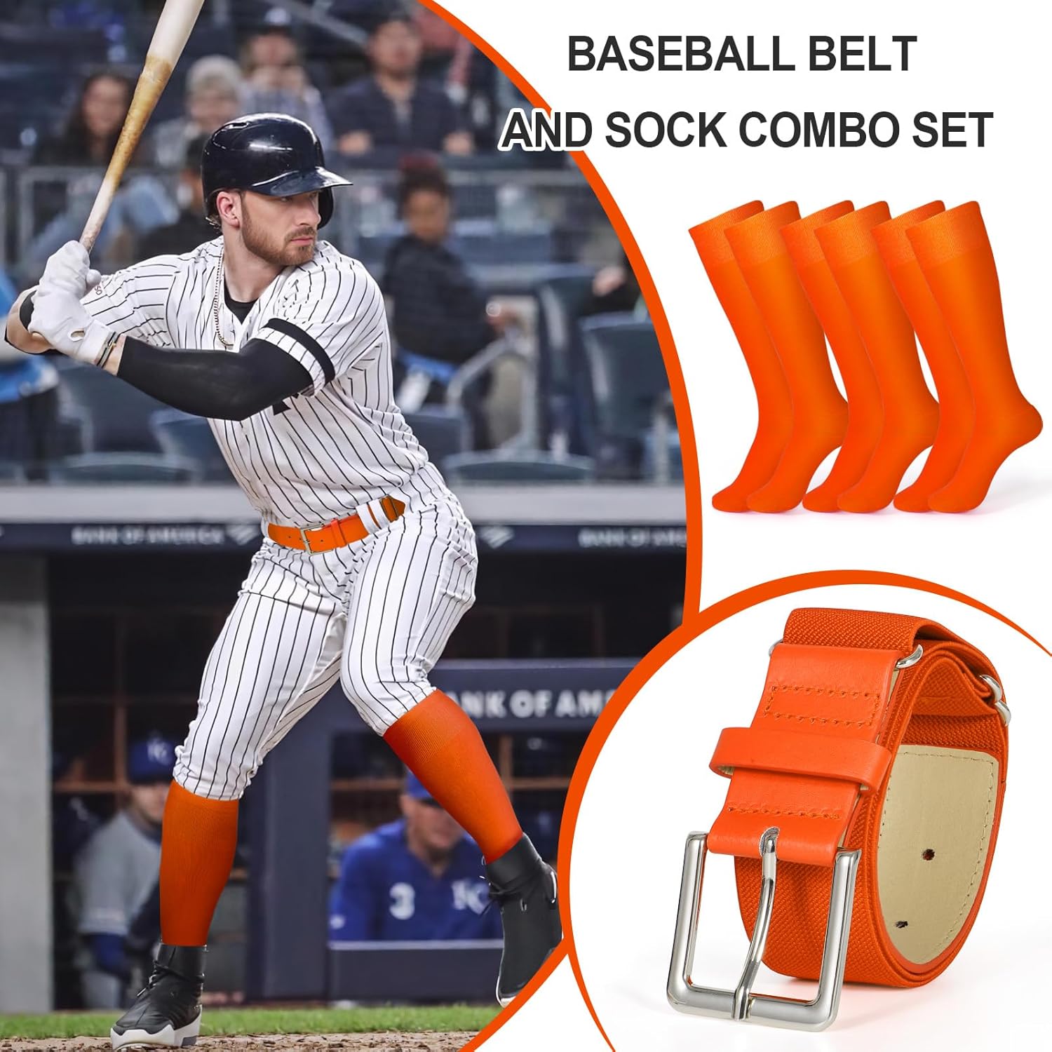 XZQTIVE 3 Pairs of Baseball Softball Socks and 1 Baseball Softball Belt Combo Set Knee-High Soccer Socks for Kids Youth Adult - Image 2
