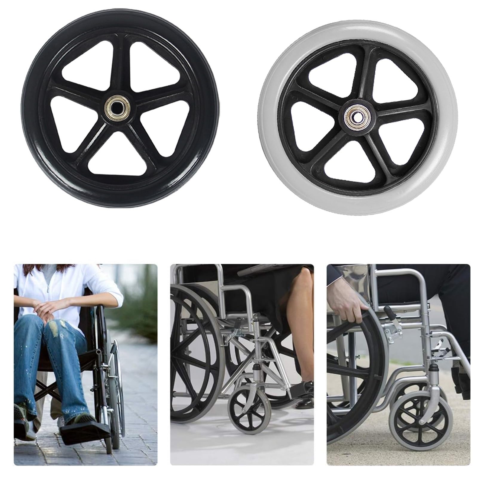 HJXGQJM Reemplazo De Ruedas Delanteras para Silla De Ruedas De 6 Pulgadas, Piezas De Repuesto para Ruedas De Silla De Paseo De Antideslizante(Noir,18-19cm/8in)