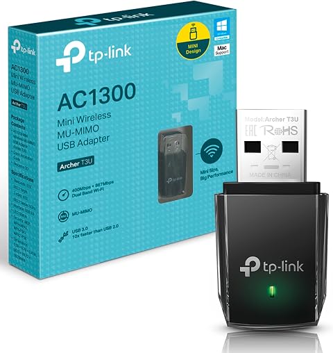TP-Link Archer T3U - Adaptador WiFi USB, AC1300, 867 Mbps, USB 3.0, para PC | Actualiza tu PC con WiFi 5. Instalación Plug & Play. Conexión Estable. Compatible con Windows y macOS.