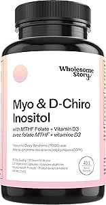 Myo-Inositol &amp; D-Chiro Inositol Capsules with MTHF, Folate, Vitamin D| Support for Ovarian Function, Hormone Balance, &amp; Homocysteine Levels | Fertility Supplements for Women | 40:1 Ratio