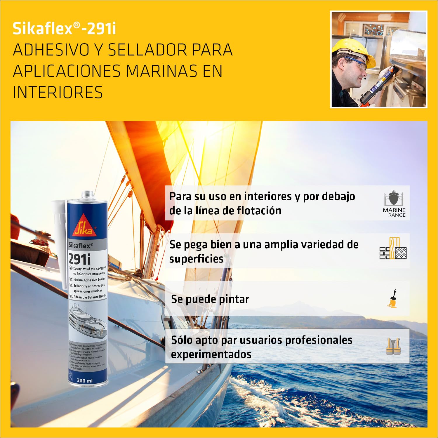 SIKA - Sellador y adhesivo marino - Sikaflex 291i - Blanco -Sellador de poliuretano multiusos usado para aplicaciones marinas - Interior - Se puede pintar - 300ml