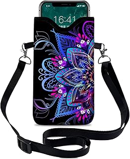 otilil otilil Neoprene Cell Phone Sleeve Pouch Case Bag with Crossbody Strap Neck Lanyard for Women 7.1 X 3.9 in Purple Flower