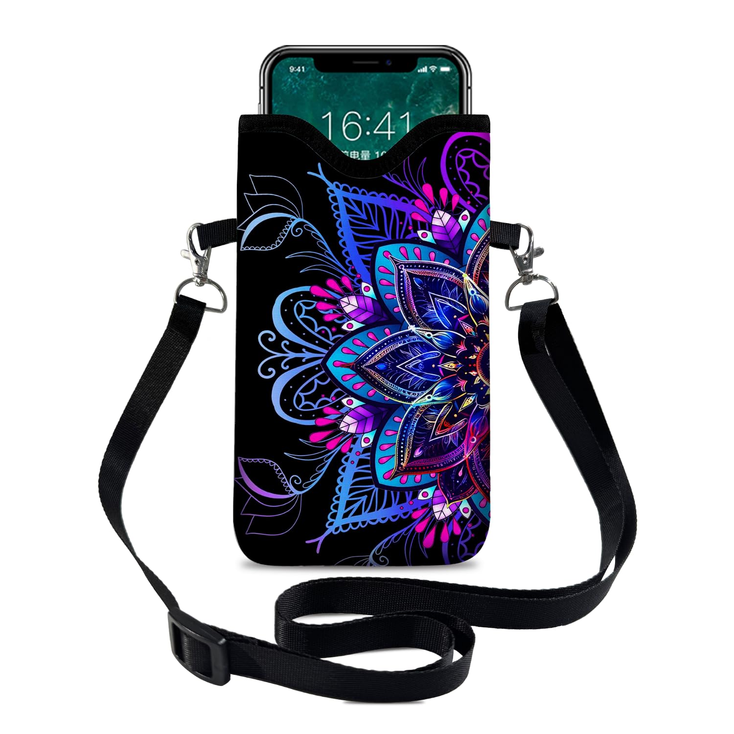 Neoprene Cell Phone Sleeve Pouch Case Bag with Crossbody Strap Neck Lanyard for Women 7 1 X 3
