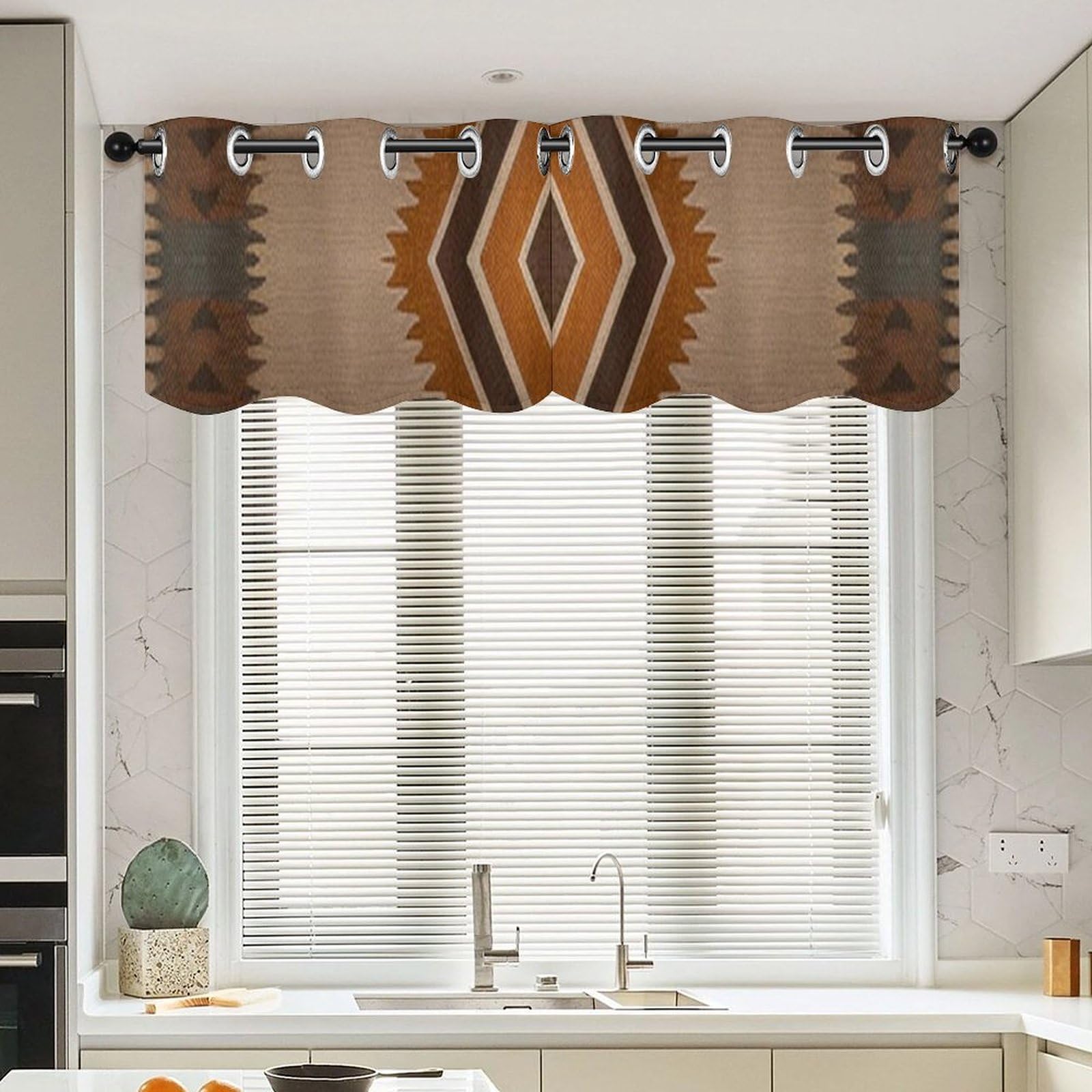 Cantonnière ethnique géométrique 132x45 cm lot de 2 rideaux de cuisine