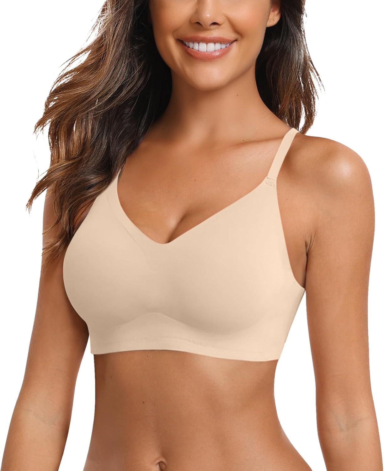 V-Neck Sports Bra for Wonmen Wireless Push Up Strap Padded Seamless Yoga Bras Workout Basic Wirefree Bralettes