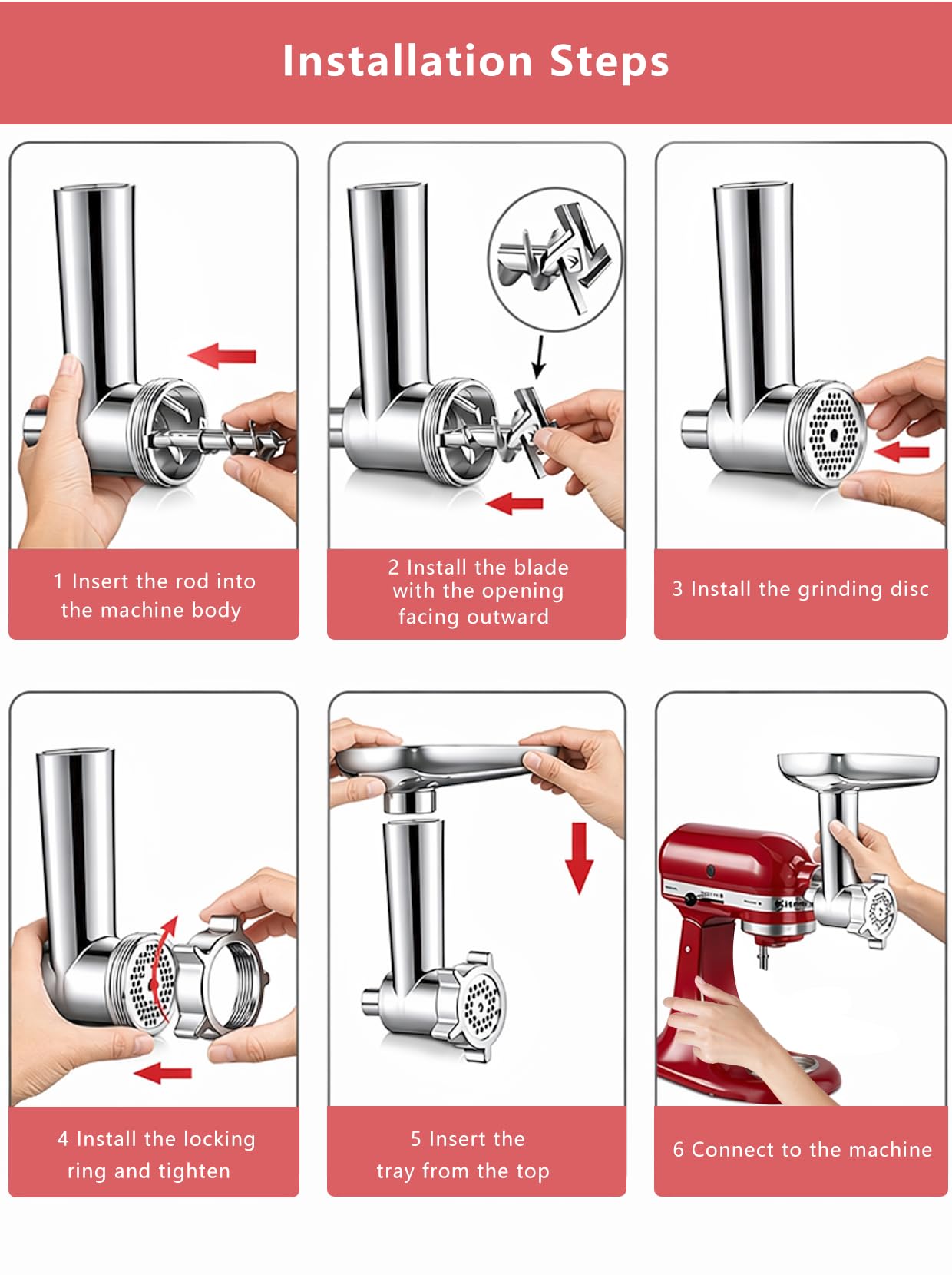 Picadora de carne y cepilladora para trituradora de papel para batidora KitchenAid, batidora de accesorios Kitchenaid con 3 cuernos de relleno de salchichas, 3 cuchillas, 4 accesorios para muñecas de
